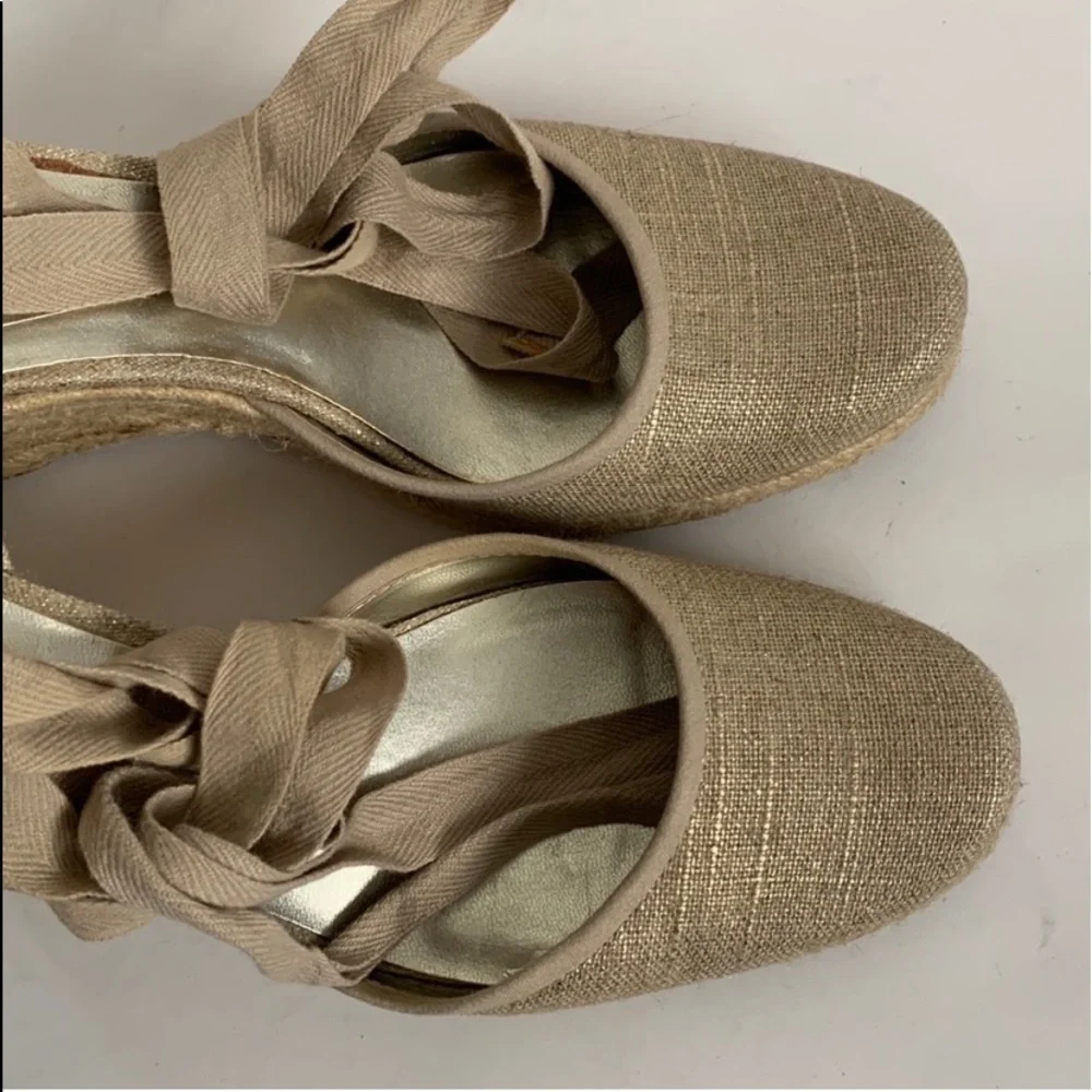 Nine West Golano Ankle Wrap Espadrille Wedge Sandals Metallic Gold